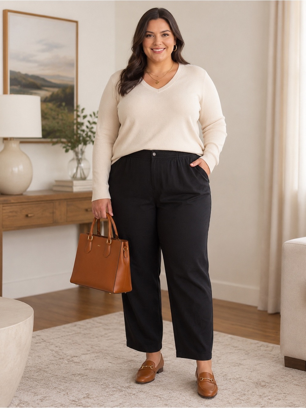 Woman Within Pants Women 28W Black  Straight Leg New Elastic Waist Pockets NWOT